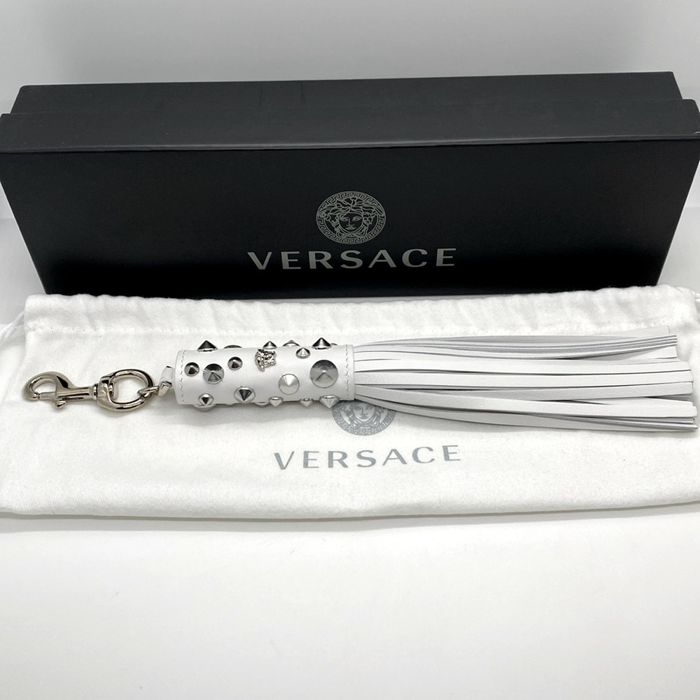 Versace Studded Tassel Keychain White New